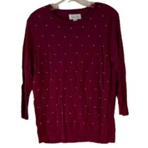 Elle Lightweight Raspberry Sweater with Pearl Embellishments on Front - Medium